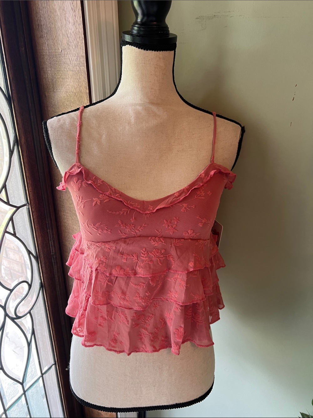 Women’s Pink Tiered Ruffle Floral Cami Top